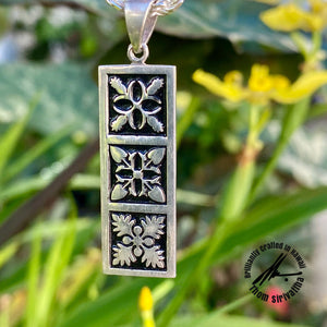 Sterling Silver Silhouette Collection Hawaiian Pineapple, Anthurium, Breadfruit Quilt Pendant