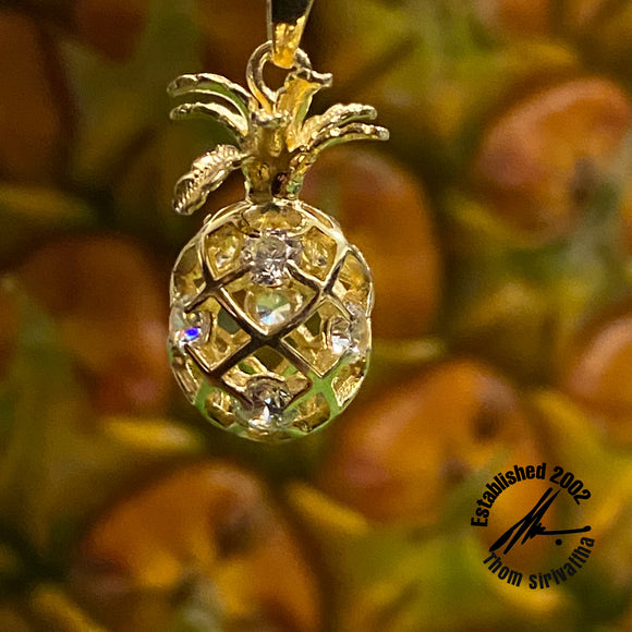 Sterling Silver Yellow Gold Plated CZ Pineapple Pendant