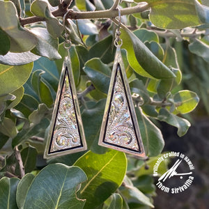 Sterling Silver Triangle Dangle Earrings with Princess Scroll Design 