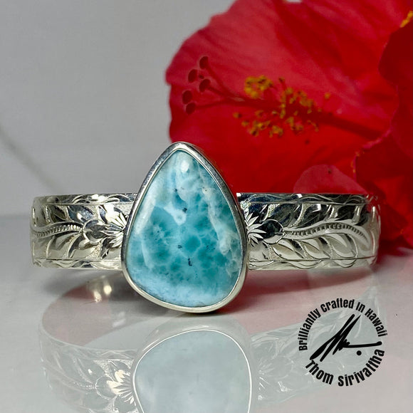 Larimar, 30 Carats, Sterling Silver Cuff Bangle