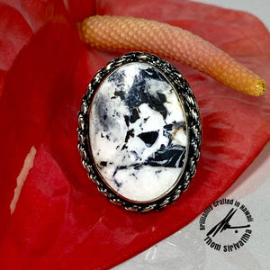 White Buffalo, 35 Carats, Sterling Silver 8mm Ring