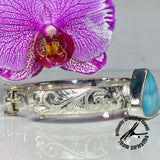 Larimar, 16 Carats, Sterling Silver Hinged Bangle