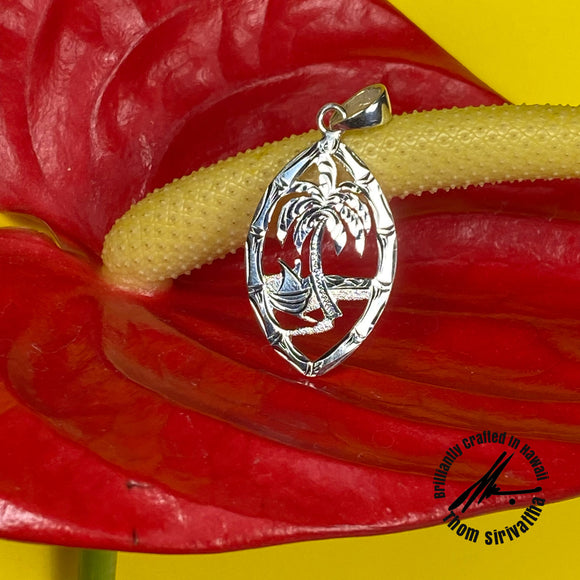 Sterling Silver Guam Seal Cutout with Bamboo Border Pendant