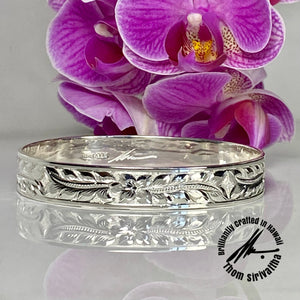 Sterling Silver 10mm Princess Maile + Plumeria Bangle