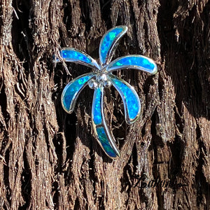 Sterling Silver Palm Tree Pendant with Synthetic Opal