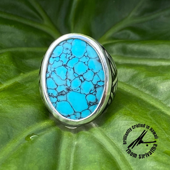 Compressed Turquoise Sterling Silver Signet Ring