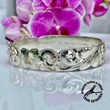 Sterling Silver 15mm Plumeria Triple Pumehana Scroll KUUIPO Bangle