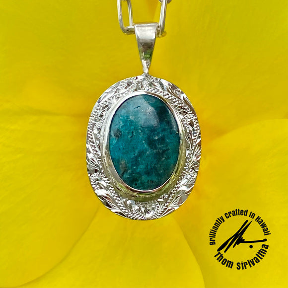 Blue Gem Turquoise, 10 Carats, Sterling Silver Frame Pendant