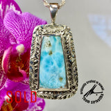 Larimar, 28 Carats, Sterling Silver Frame Pendant