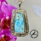 Larimar, 28 Carats, Sterling Silver Frame Pendant