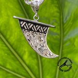 Sterling Silver Tapa with Intricate Design Surf Skeg with Board Pendant