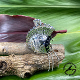 Sterling Silver XL Ikaika (Warrior) Helmet  Pendant With Tapa and Princess Scroll Design