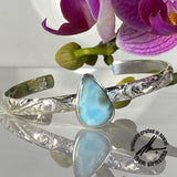 ONE-OF-A-KIND.  Sterling Silver 6mm Larimar, 7.5 Carat, Cuff Bangle, Size 6.5