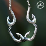 Sterling Silver Quadruple Fishhook with Tahitian Pearl Necklace