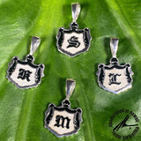 Sterling Silver Hawaiian Coat of Arms Initial Pendant with Raised Enamel Letter, Size S