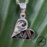 Heart Pendant with Tapa(Lauhala) Heart Scroll Design