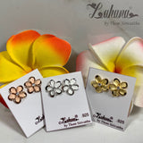 16mm  Sterling Silver Plumeria (Gold Plated) CZ Stud Earrings