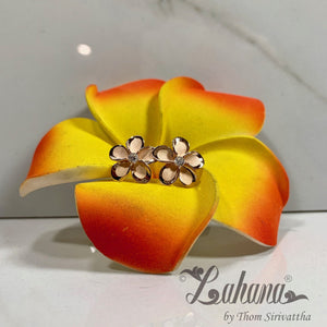 16mm Sterling Silver (Rose Gold Plated) Plumeria CZ Stud Earrings