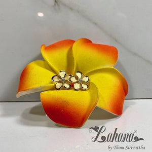 16mm  Sterling Silver Plumeria (Gold Plated) CZ Stud Earrings