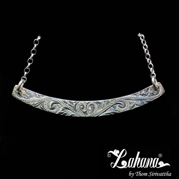 Sterling Silver Curve Pendant w/ Princess Scroll & 16in Rolo Chain