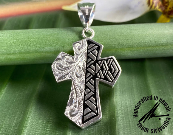 Two-Sided Cross Pendant with Tapa Design