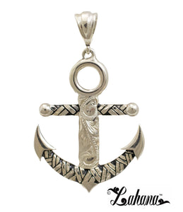 Sterling Silver Anchor Pendant with Tapa Design 3 & Princess Scroll Design