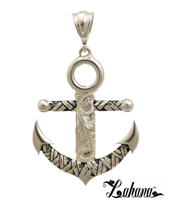 Sterling Silver Anchor Pendant with Tapa Design 3 & Princess Scroll Design