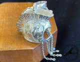 Sterling Silver L Ikaika Helmet Pendant with Tapa Design in Black Enamel