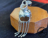Sterling Silver L Ikaika Helmet Pendant with Tapa Design in Black Enamel
